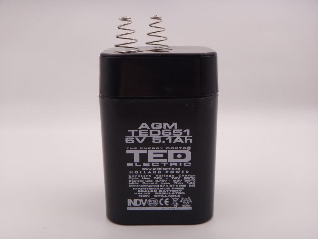 Acumulator 6V 5Ah 67x67x97mm tip 4R25 cu borne tip arculete Ted TD4R25