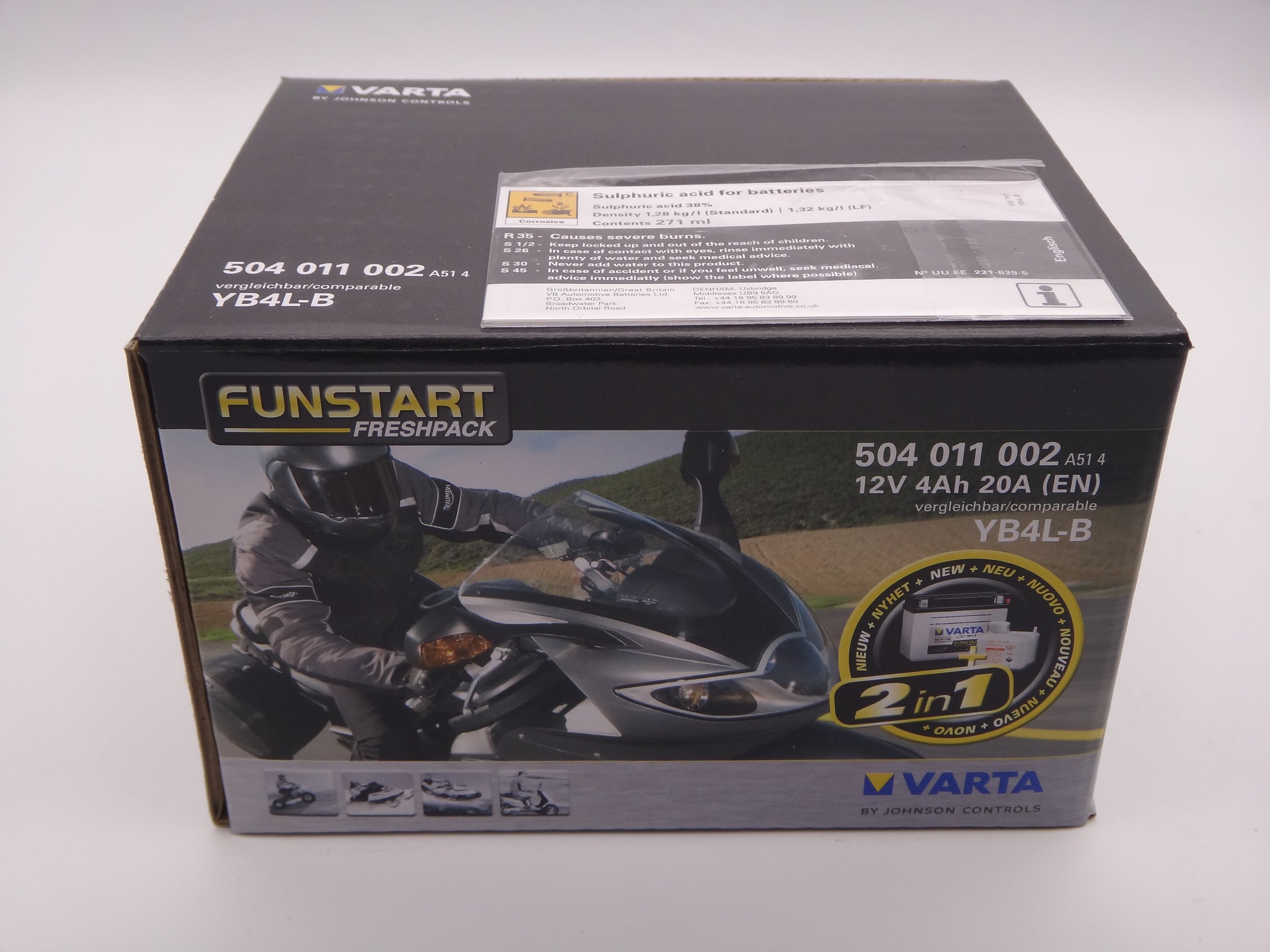 Varta YB4L-B baterie moto, scuter, atv 12V 4Ah 50A cod 504011002 Funstart Frespack