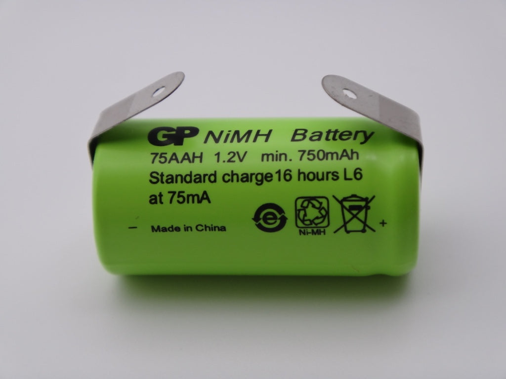 GP 75AAH acumulator industrial 2/3AA 750mAh Ni-Mh 1.2V 2/3R6 cu lamele pentru lipire