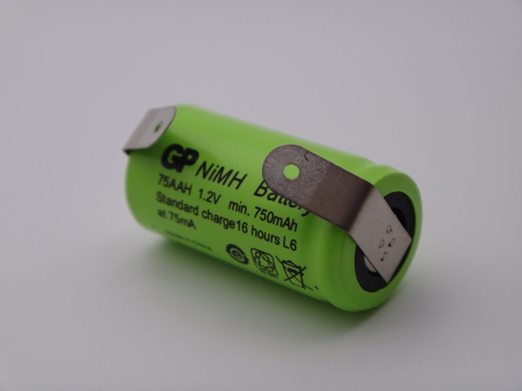 GP 75AAH acumulator industrial 2/3AA 750mAh Ni-Mh 1.2V 2/3R6 cu lamele pentru lipire