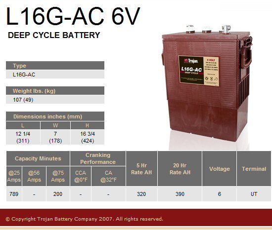 TROJAN L16G-AC acumulator tractiune electrica 6V 390Ah C20 DEEP CYCLE