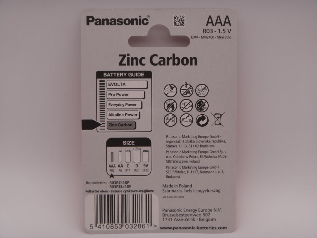 Panasonic AAA R3 baterii zinc carbon 1.5V blister 4