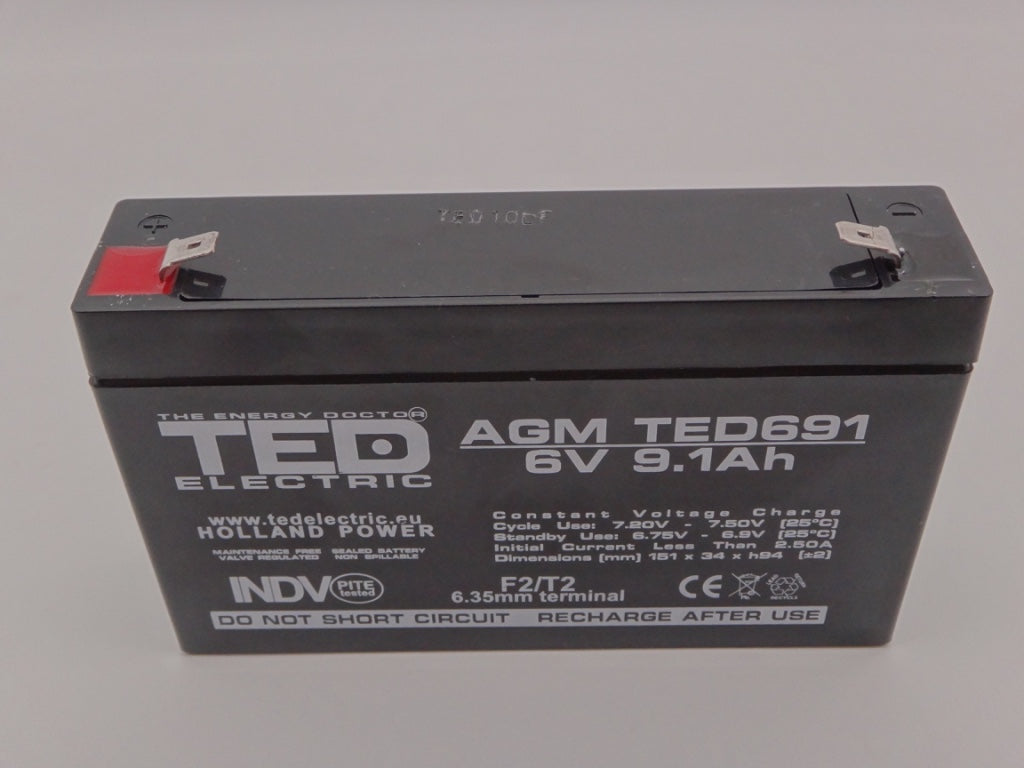 Acumulator 6V 9.1 Ah 151mm x 34mm x 94mm VRLA AGM F2 / T2 TED