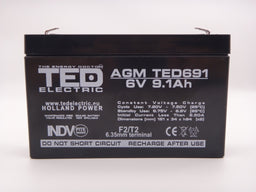 Acumulator 6V 9.1 Ah 151mm x 34mm x 94mm VRLA AGM F2 / T2 TED