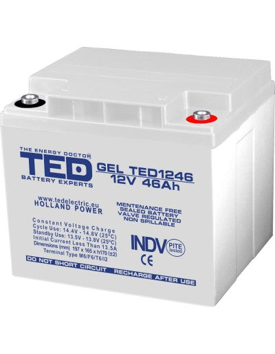 Acumulator carucior electric, scuter electric 12V 46Ah Gel TED 1246 cu prindere surub M6