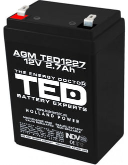 Acumulator 12V 2.7Ah VRLA AGM F1 TED L 76 x 53 x h 98mm