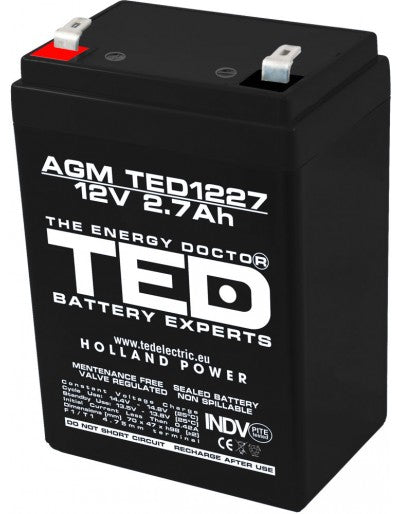 Acumulator 12V 2.7Ah VRLA AGM F1 TED L 76 x 53 x h 98mm