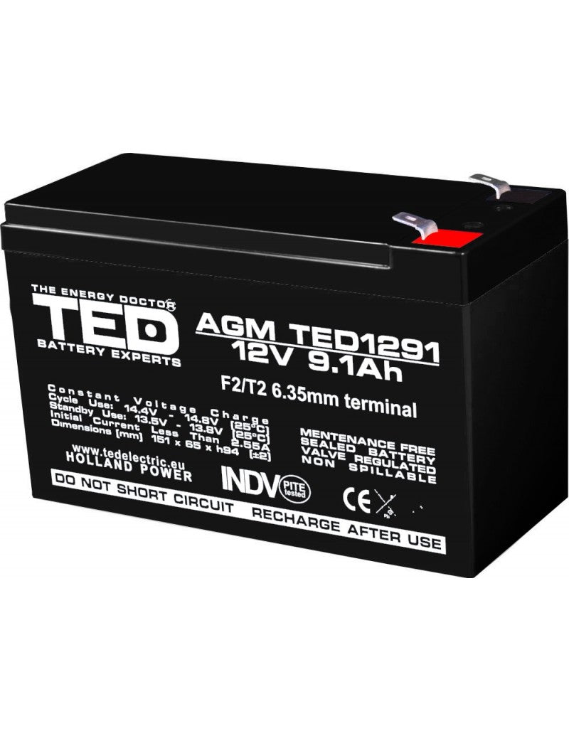 Acumulator UPS TED 12V 9.1Ah F2 AGM VRLA