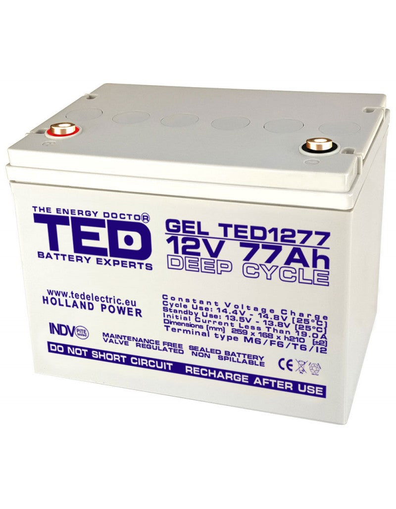 Acumulator VRLA 12V 77Ah GEL TED Electric TED1277 pentru UPS, carucior electric