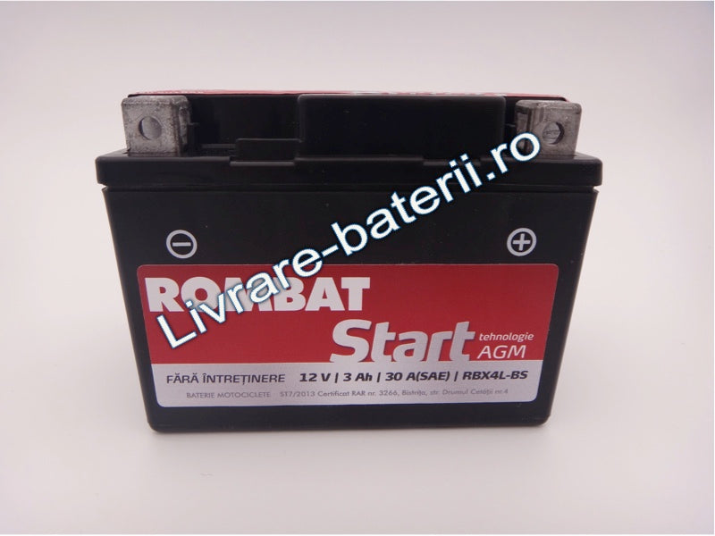 Baterie moto, scuter, atv, Rombat 12V 3Ah 30A, AGM Gel RBX4L-BS