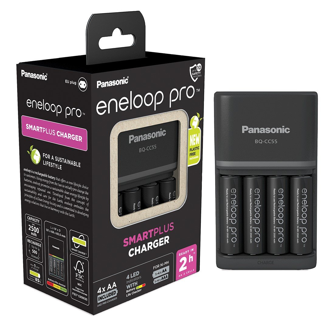 Incarcator PANASONIC Eneloop PRO BQ-CC55E, include 4 x R6 AA 2550mAh K-KJ55HCD40E