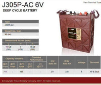 TROJAN J305P-AC acumulator tractiune electrica 6V 330Ah C20 DEEP CYCLE