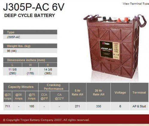 TROJAN J305P-AC acumulator tractiune electrica 6V 330Ah C20 DEEP CYCLE