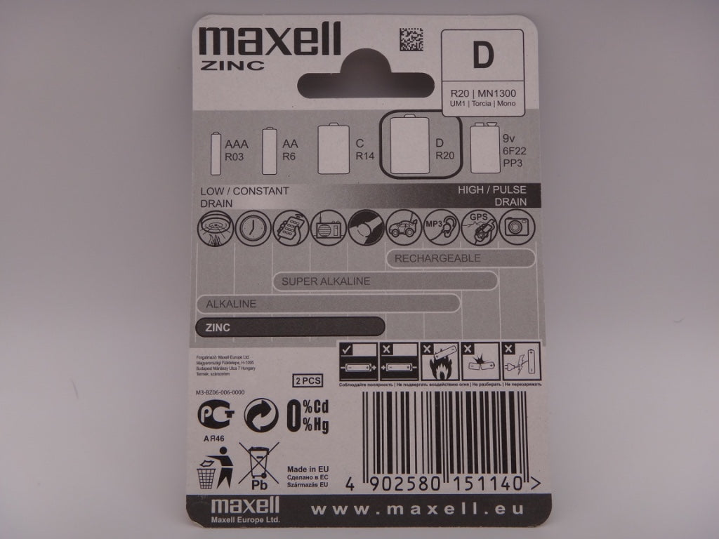 Maxell R20 D baterii zinc carbon 1.5V MN1300 blister 2