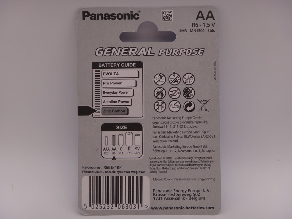 Panasonic R6 AA baterii zinc carbon General Purpose 1.5V blister 4