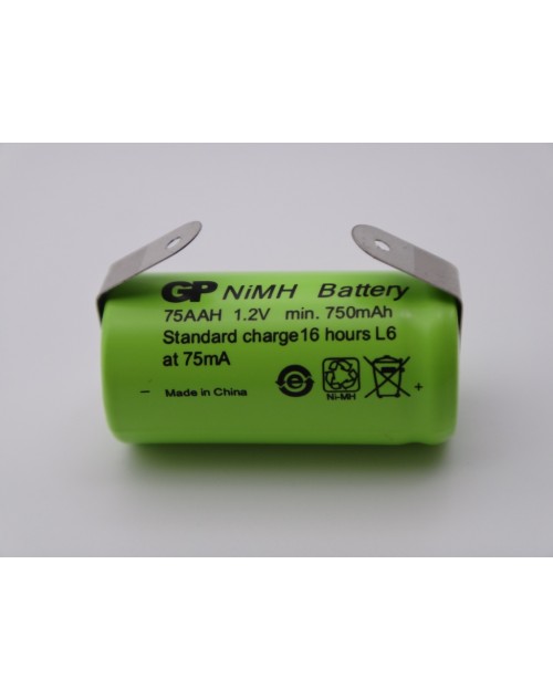 GP 75AAH acumulator industrial 2/3AA 750mAh Ni-Mh 1.2V 2/3R6 cu lamele pentru lipire