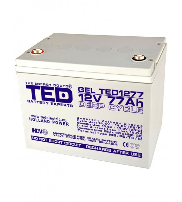Acumulator VRLA 12V 77Ah GEL TED Electric TED1277 pentru UPS, carucior electric 