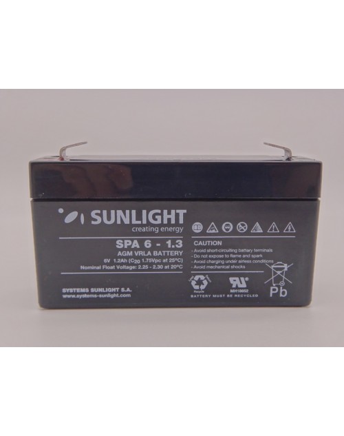 Sunlight 6V 1.3Ah 97mm x 24mm x 52mm baterie AGM VRLA SPA 6-1.3
